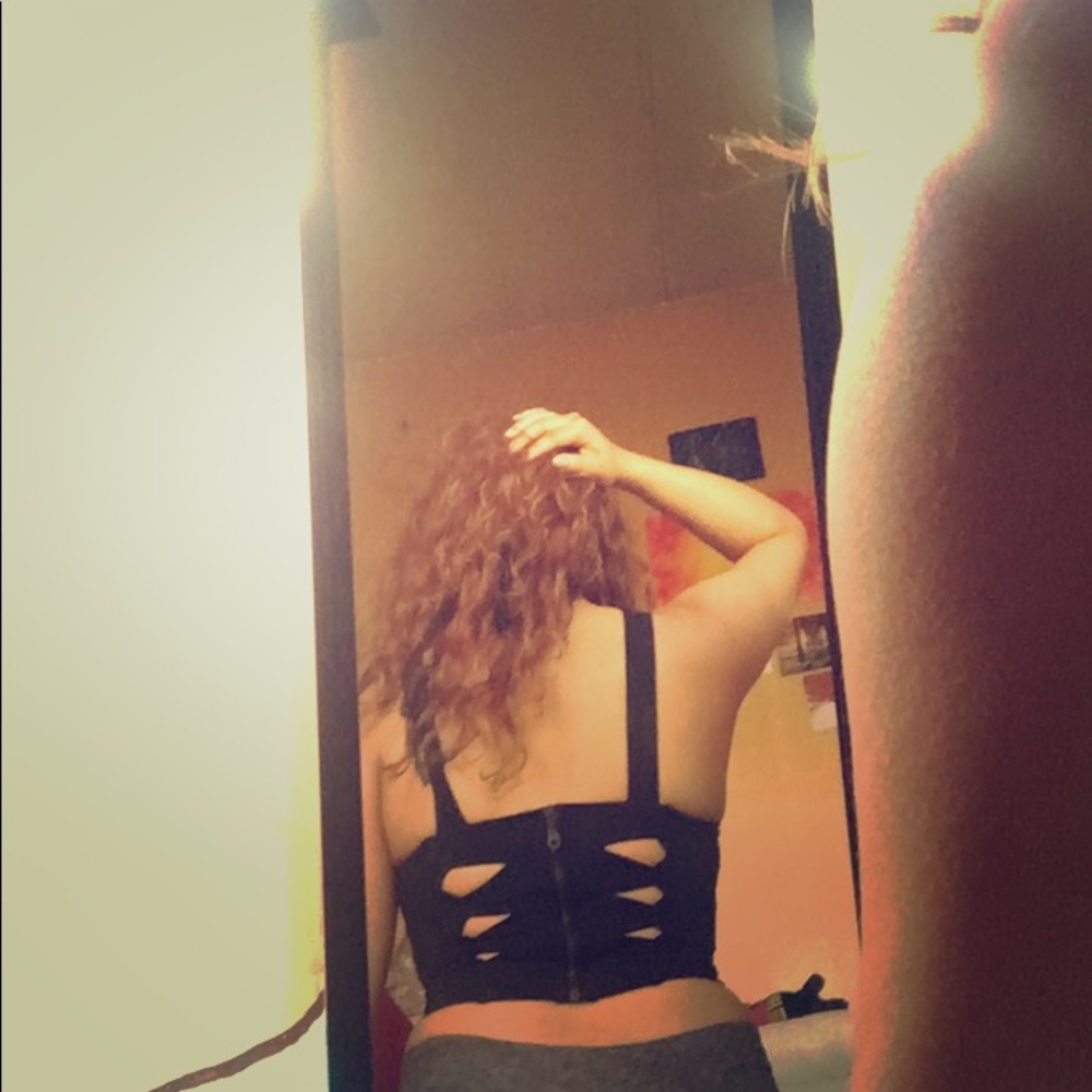 Black Crop Top sexy zipper back